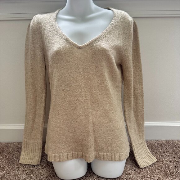 LOFT Sweaters - Ann Taylor Loft Tan/Metallic Gold Long Sleeve Sweater Size Medium